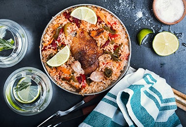 Receta de arroz con pollo y paño y toalla de cocina