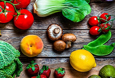 Champiñones con otras frutas y verduras