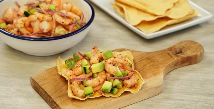 CEVICHE DE CAMARÓN CON PEPINO